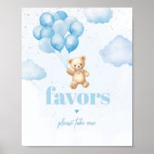 青いテディベア少年シャワー好意サイン ポスター (正面)