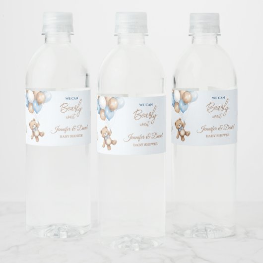青いテディベア赤ちゃんシャワー風船 ペットボトルラベル (ボトル)