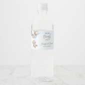 青いテディベア赤ちゃんシャワー風船 ペットボトルラベル (正面)