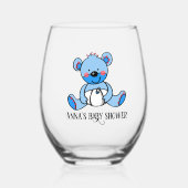 青いテディベア赤ちゃんシャワー（名前）飲み物用品セット ステムなしワイングラス (正面)