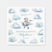 青いテディベア飛行機男の赤ちゃんシャワー スタンダードカクテルナプキン (正面)