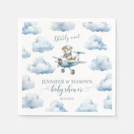 青いテディベア飛行機男の赤ちゃんシャワー スタンダードカクテルナプキン