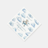 青いテディベア飛行機男の赤ちゃんシャワー スタンダードカクテルナプキン (角)