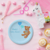 青いテディベア&バルーンのラッピング ペーパープレート (パーティー)