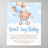 青いテディベア ベビーシャワー Don't Say Baby サイン (正面)