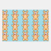 青いテディベア ラッピングペーパーシート (正面)