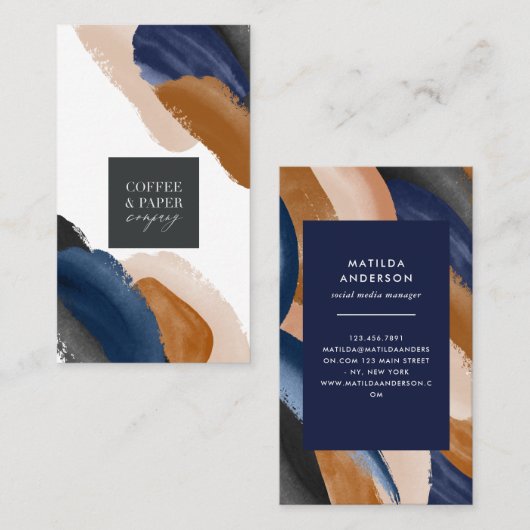 青いテラコッタ抽象芸術水彩ロモダンゴ 名刺 (正面/裏面)