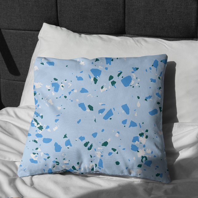 青いテラゾパターン アウトドアクッション (Blue Terrazzo Pillow)