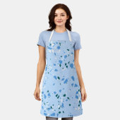 青いテラゾパターン エプロン (着用した状態)