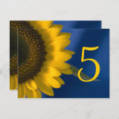 青いテーブル番号に黄色のひまわり ポストカード (正面/裏面)