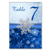 青いテーブル番号カードの銀白色の雪の結晶 テーブルナンバー (裏面)