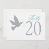 青いテーブル結婚番号のグレーの鳩 招待状 (正面/裏面)