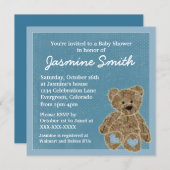 青いテーマのテディー・ベアのベビーシャワー招待状 招待状 (正面/裏面)