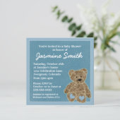 青いテーマのテディー・ベアのベビーシャワー招待状 招待状 (スタンド正面)