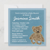 青いテーマのテディー・ベアのベビーシャワー招待状 招待状 (正面)