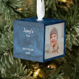 青いテーマベビー初めてのクリスマス3写真 キューブオーナメント