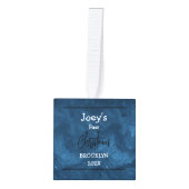 青いテーマベビー初めてのクリスマス3写真 キューブオーナメント (正面)