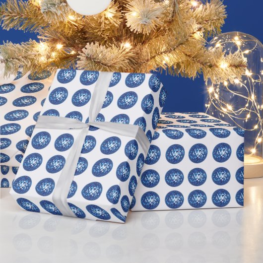 青いディスコのボールパターン ラッピングペーパー (クリスマス)