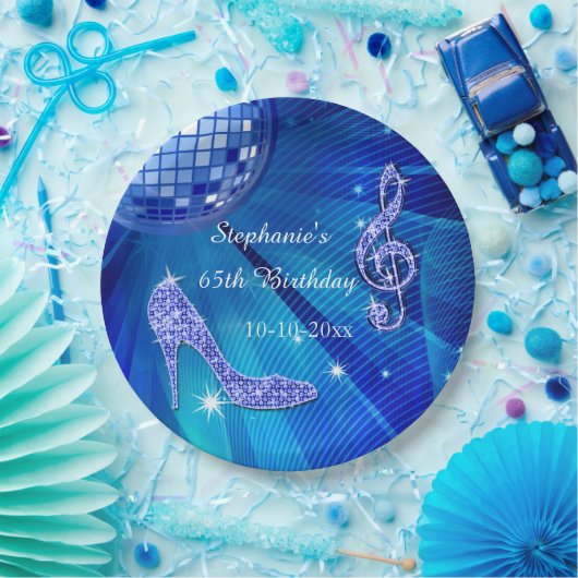 青いディスコの球およびかかとの第65誕生日 ペーパープレート (パーティー)