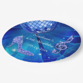 青いディスコの球およびかかとの第65誕生日 ペーパープレート (アングル)