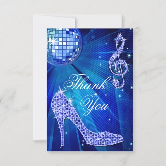 青いディスコの球の輝きのかかとは感謝していしています サンキューカード (正面)