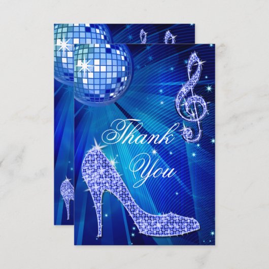 青いディスコの球の輝きのかかとは感謝していしています サンキューカード (正面/裏面)