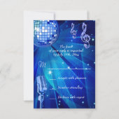 青いディスコの球及びレトロのマイクロフォンRSVP 出欠カード (裏面)