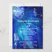 青いディスコボールとレトロなマイク 18歳の誕生日 招待状 (裏面)