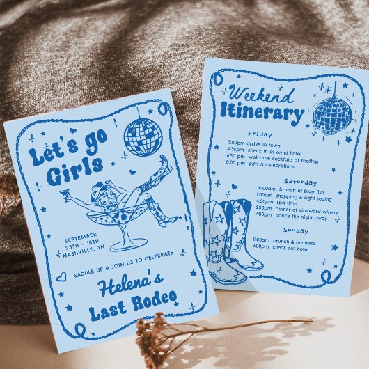 青いディスコロデオカウガール独身最後の週末 招待状