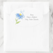 青いデイジーの水色ラベル 楕円形シール (バッグ)