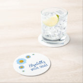 青いデイジーの花のブライズシャワー ラウンドペーパーコースター (インサイチュ)