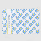 青いデイジー水彩模様2 ゴルフタオル (横)