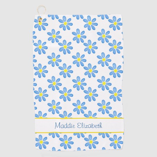 青いデイジー水彩模様2 ゴルフタオル (正面)