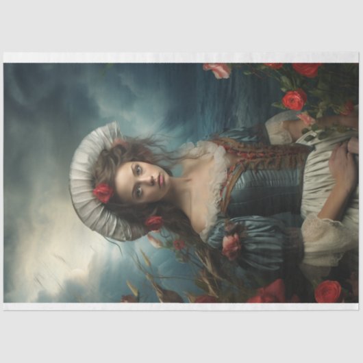 青いデコップブルーの南ベルの女性 薄葉紙 (正面)