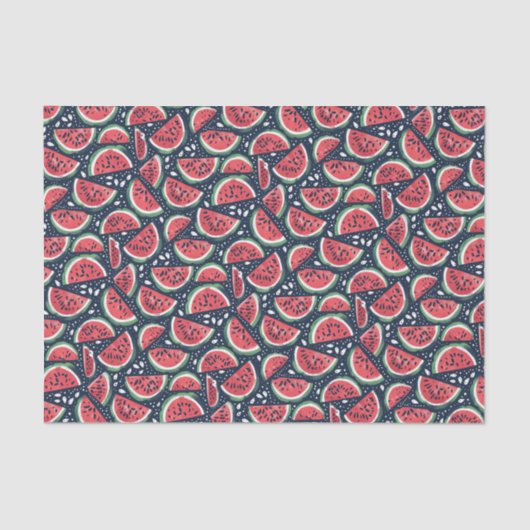 青いデコページ上のスイカのスライスパターン 薄葉紙 (正面)