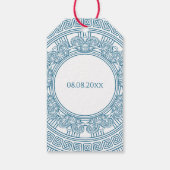 青いデザインのギリシャ風バースデートーガパーティー ギフトタグ (裏面)