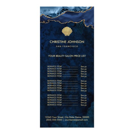 青いデザインのseashellロゴ価格リスト ラックカード (正面)