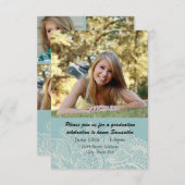 青いデザイン- 3x5卒業の発表 招待状 (正面/裏面)