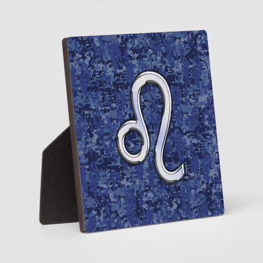 青いデジタルカモフラージュのレオ星座マーク フォトプラーク (正面)