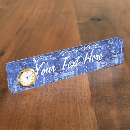 青いデジタルピクセルカムフラージュの質 デスクネームプレート (側面)