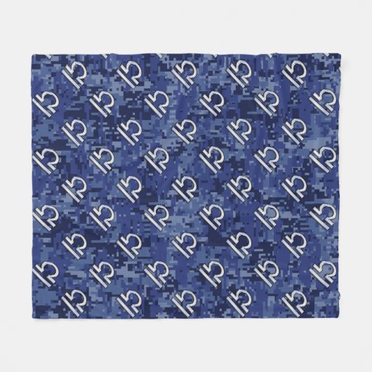 青いデジタル〔占星術の〕十二宮図のライブラリ迷彩柄 フリースブランケット (正面(横))