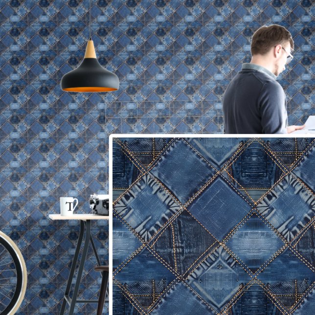 青いデニムのパッチが錯覚に見える 壁紙 (クリエイターアップロード済み)