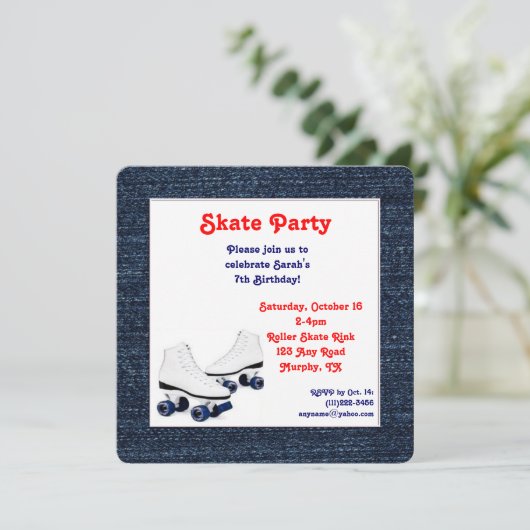 青いデニムのローラースケートの誕生日の招待状 招待状 (スタンド正面)
