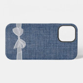 青いデニムの上のリボン iPhoneケース (裏面横)