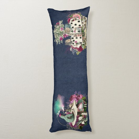 青いデニムの不思議の国のキャラクターのアリス ボディピロー (裏面 (縦))