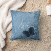 青いデニムの甘い蝶愛 クッション (ブランケット)