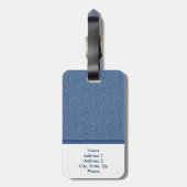 青いデニム、濃紺の革およびアクセントのステッチ ラゲッジタグ (裏面縦)