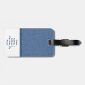 青いデニム、濃紺の革およびアクセントのステッチ ラゲッジタグ (裏面横)