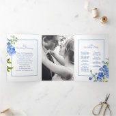 青いデルフィニウムの花結婚水色のトリフォル 三つ折りプログラム (内部)