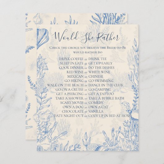 青いトイルは彼女はむしろブライダルシャワーゲーム (正面/裏面)